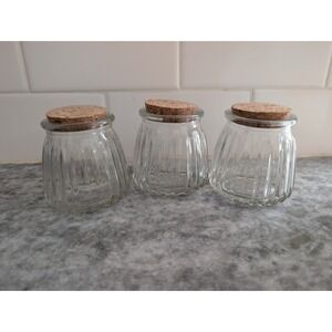 Brand New Ribbed Glass Jar With Cork Lid Small Set Of 3